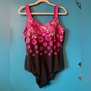One piece pink/black swimsuit bathing suit Size 18